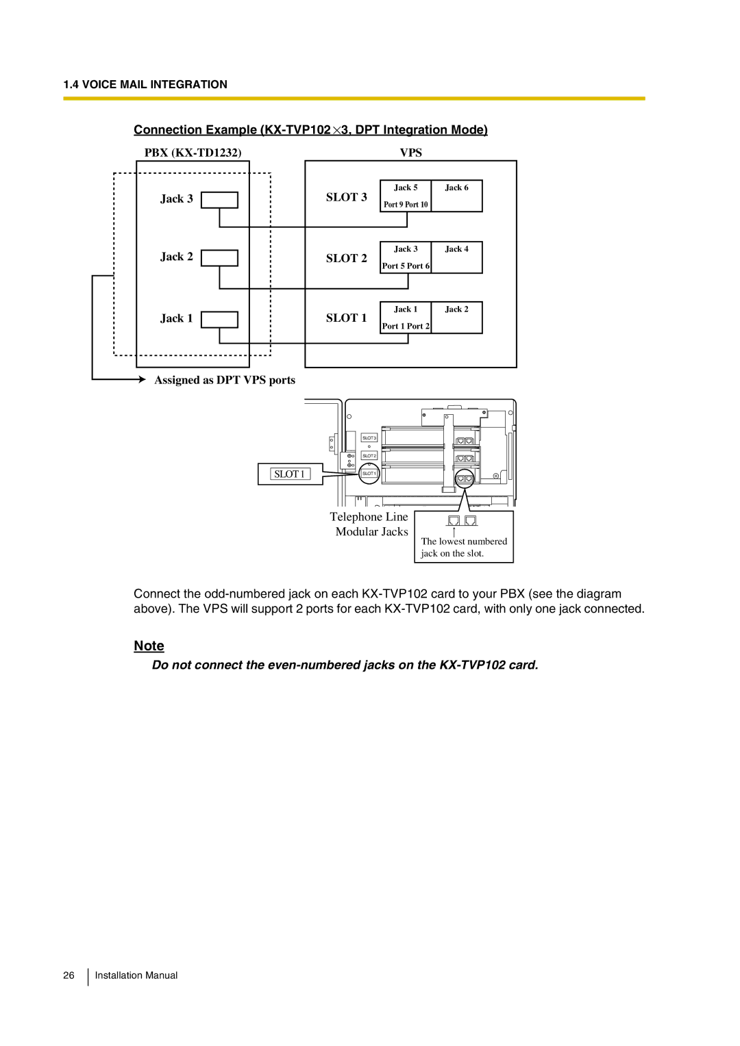 Panasonic KX-TVP200 installation manual Connection Example KX-TVP102 3, DPT Integration Mode 