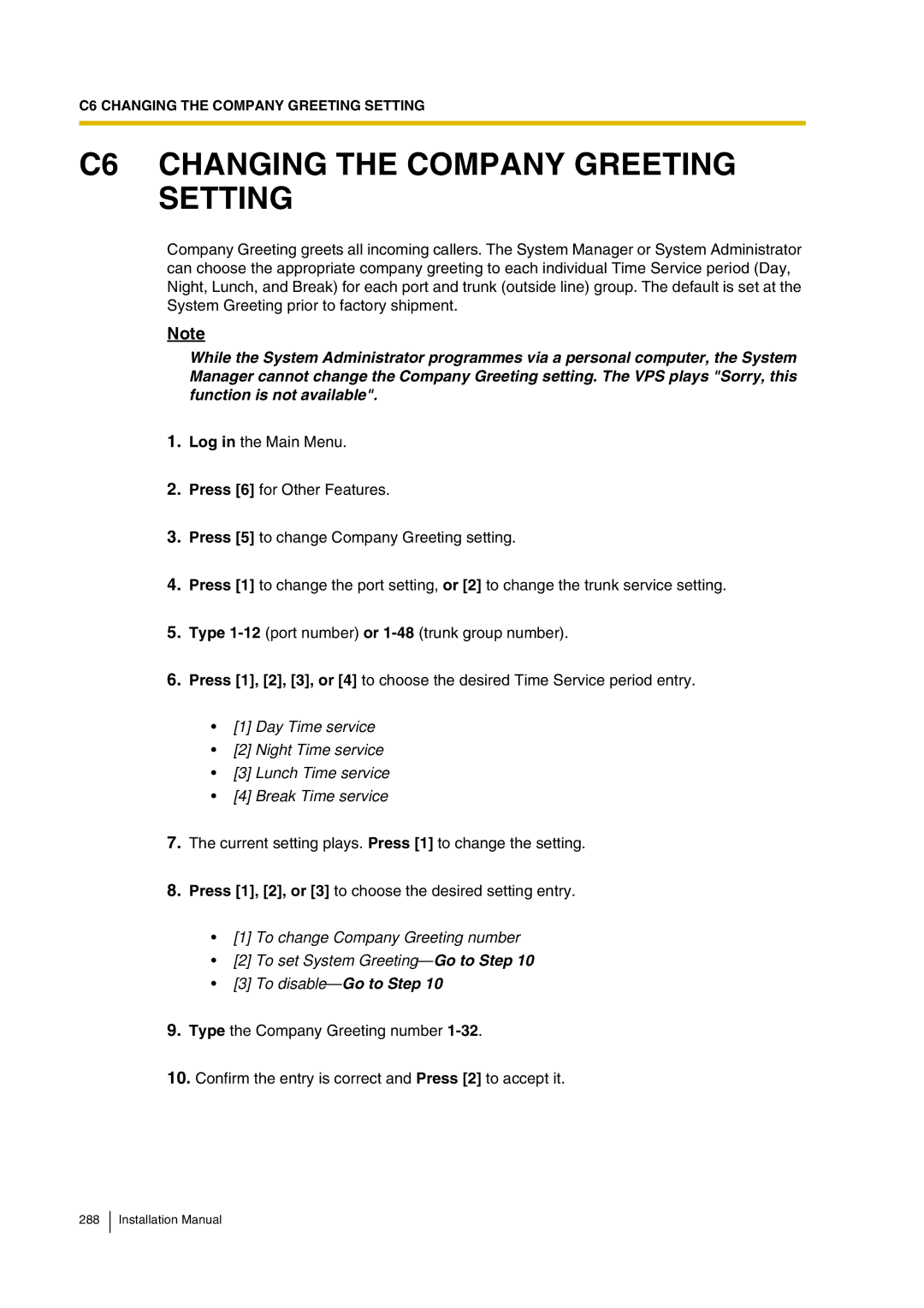 Panasonic KX-TVP200 installation manual C6 Changing the Company Greeting Setting 