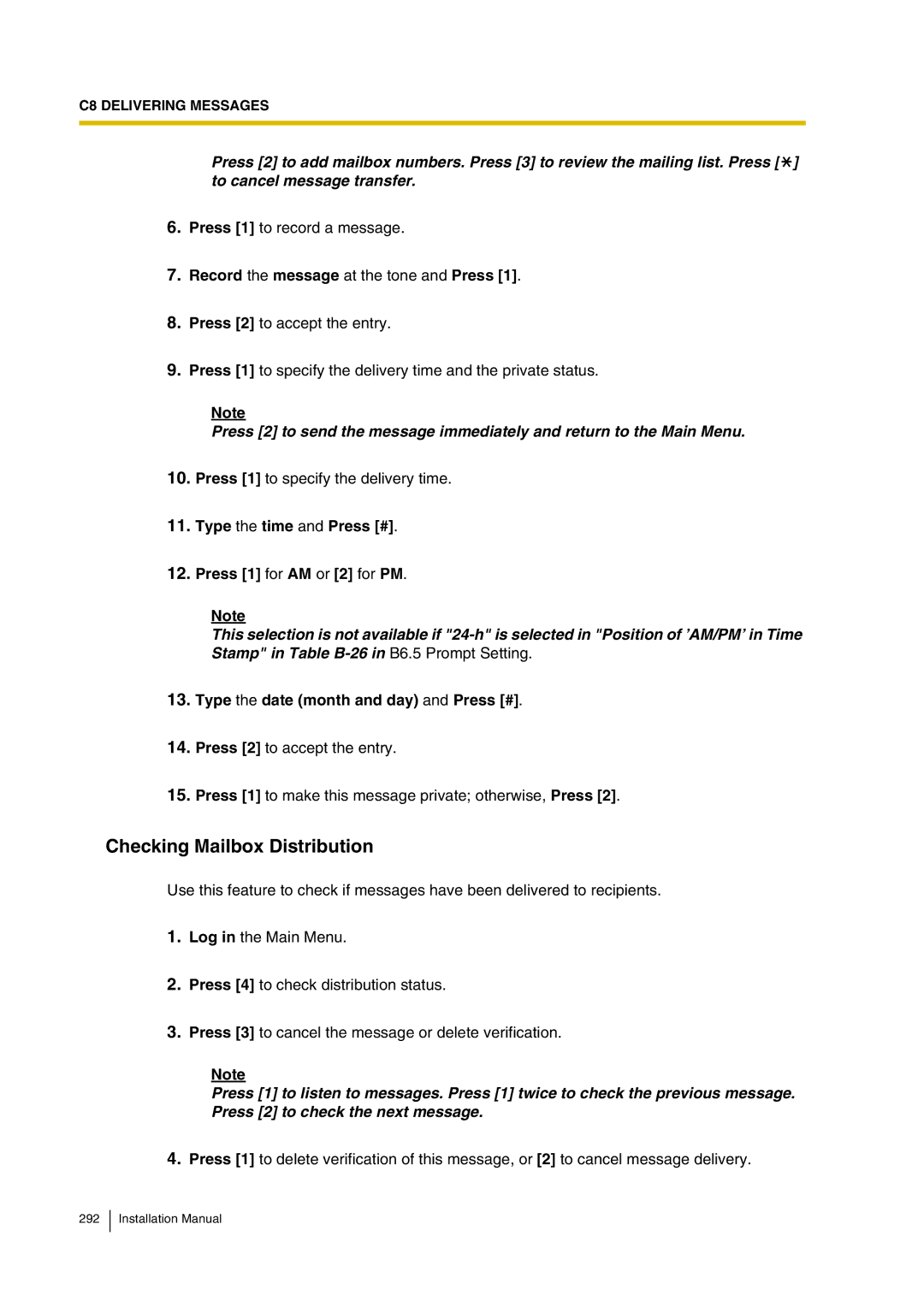 Panasonic KX-TVP200 installation manual Checking Mailbox Distribution, Record the message at the tone and Press 