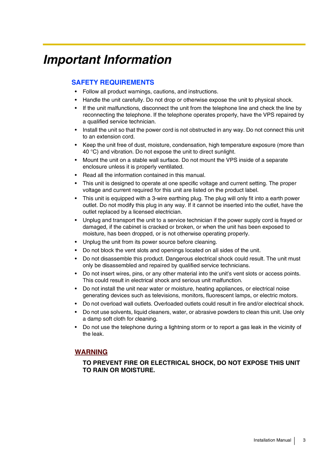 Panasonic KX-TVP200 installation manual Important Information 