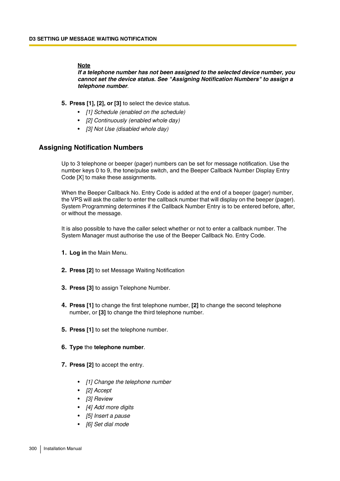 Panasonic KX-TVP200 installation manual Assigning Notification Numbers, Type the telephone number 