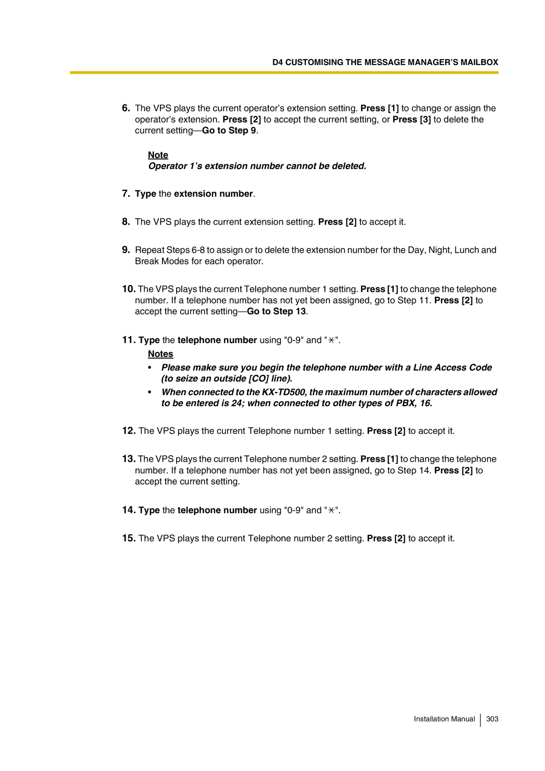 Panasonic KX-TVP200 installation manual Operator 1’s extension number cannot be deleted, Type the extension number 