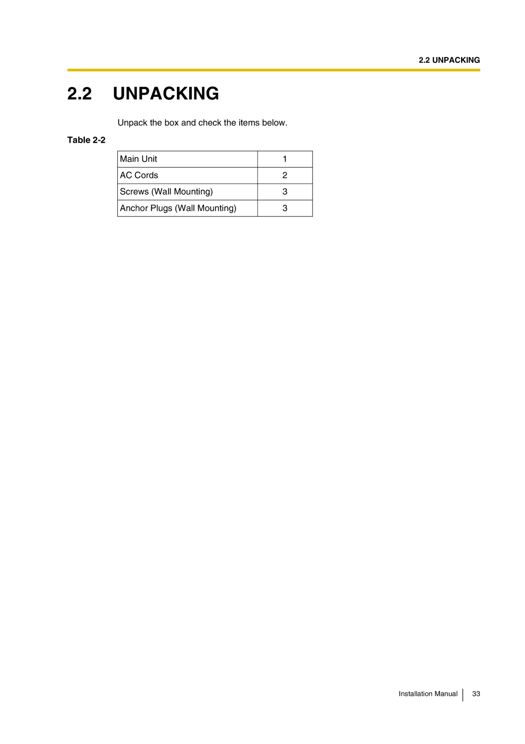 Panasonic KX-TVP200 installation manual Unpacking 