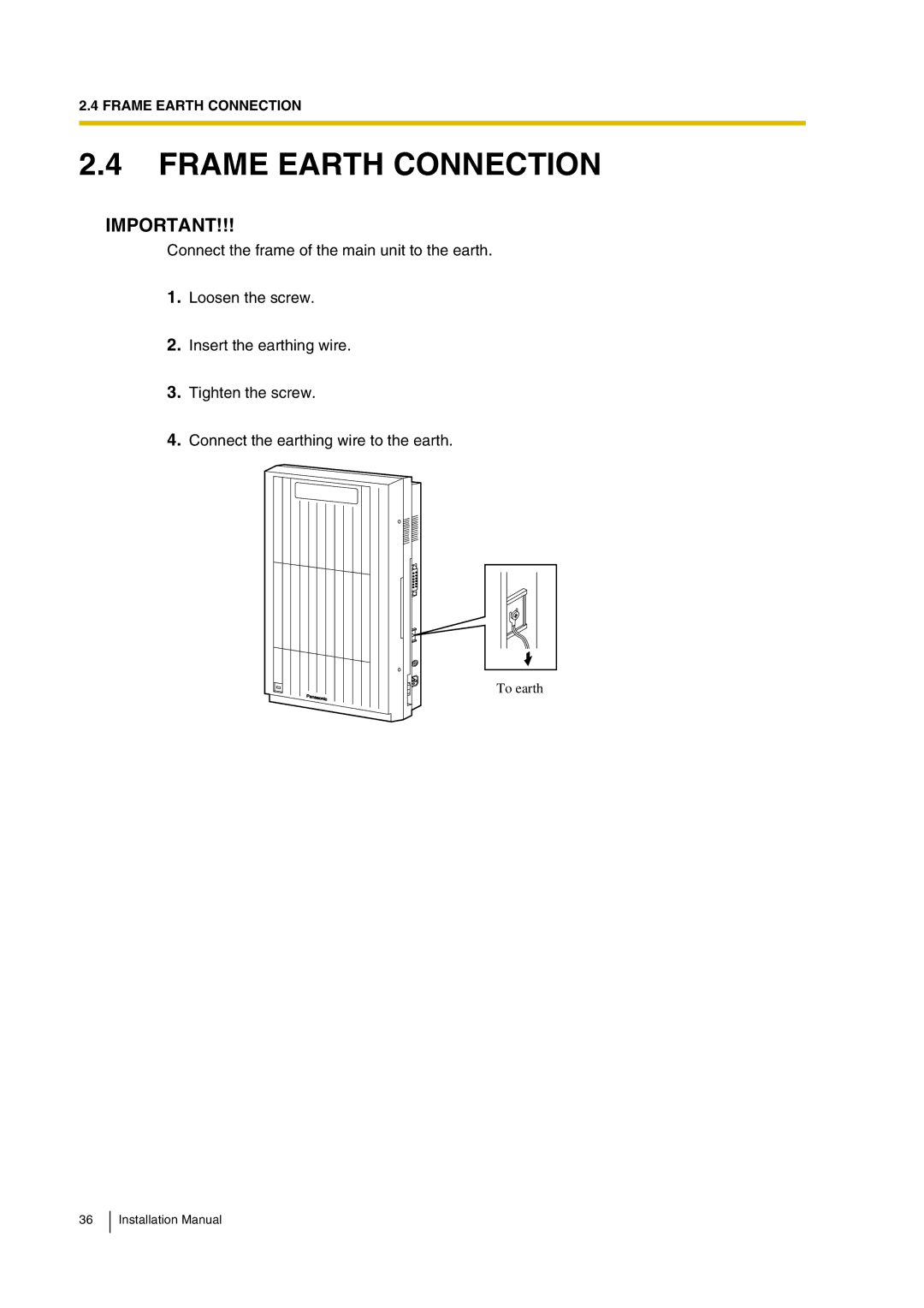 Panasonic KX-TVP200 installation manual Frame Earth Connection 