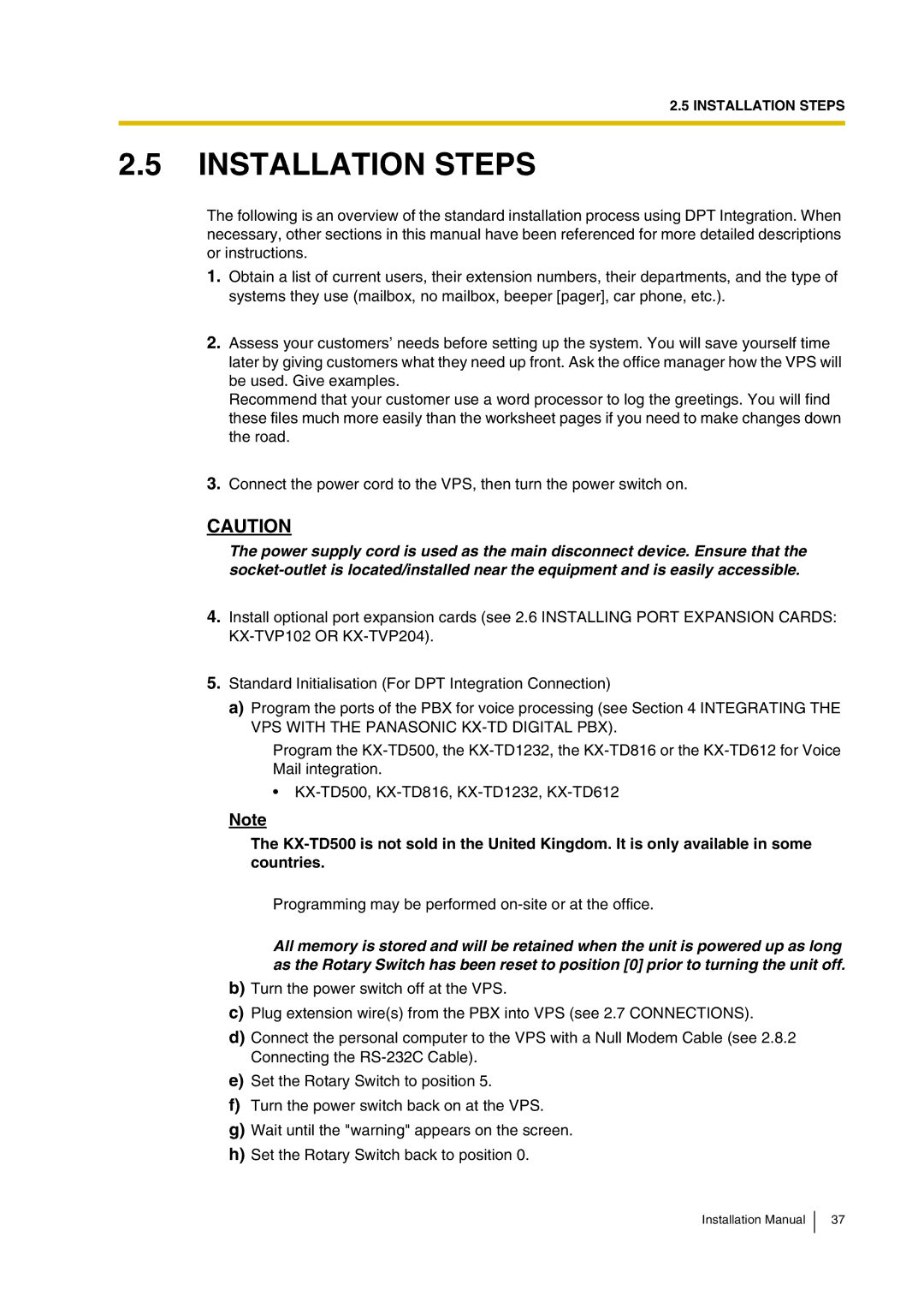 Panasonic KX-TVP200 installation manual Installation Steps 