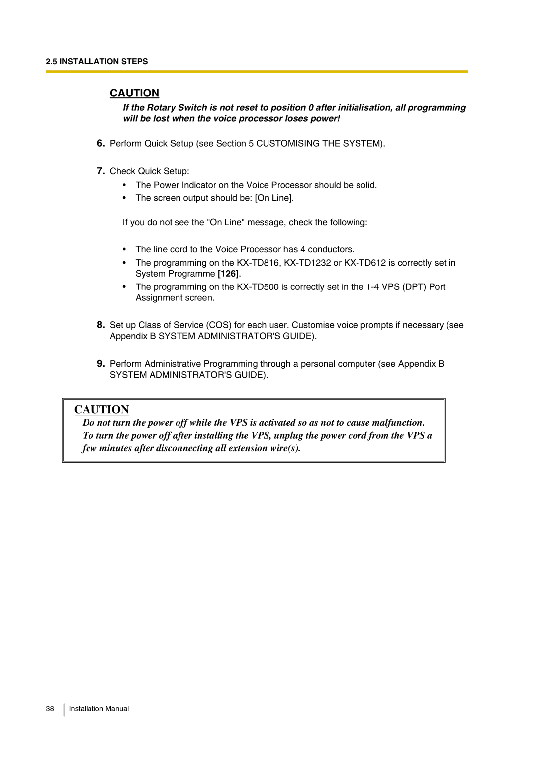 Panasonic KX-TVP200 installation manual Installation Steps 