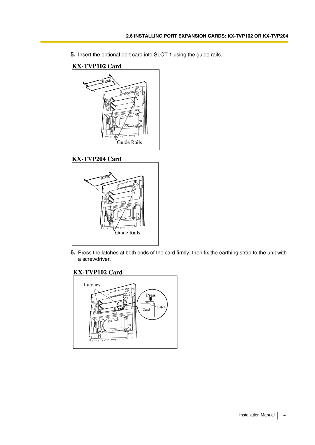 Panasonic KX-TVP200 installation manual KX-TVP102 Card 