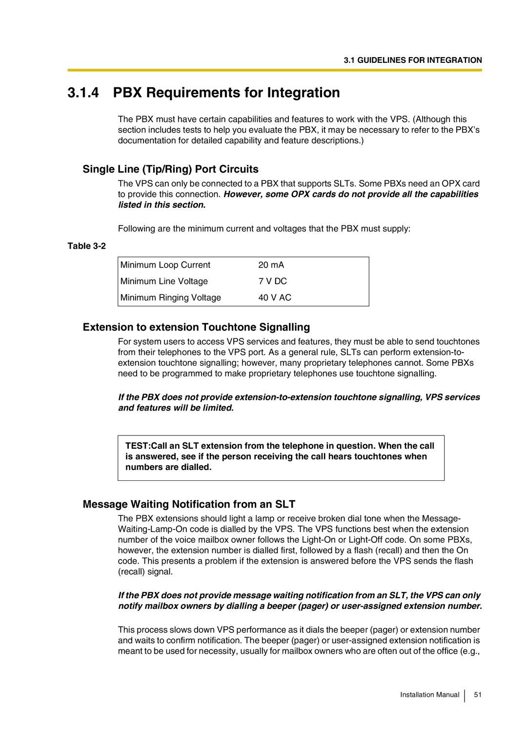 Panasonic KX-TVP200 installation manual PBX Requirements for Integration, Single Line Tip/Ring Port Circuits 