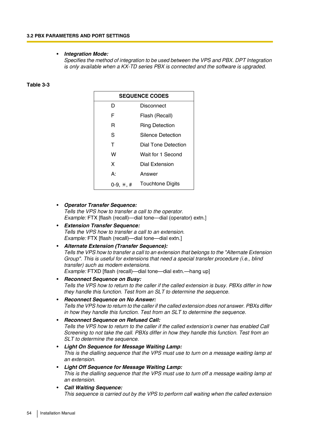 Panasonic KX-TVP200 Integration Mode, Operator Transfer Sequence, Extension Transfer Sequence, Reconnect Sequence on Busy 