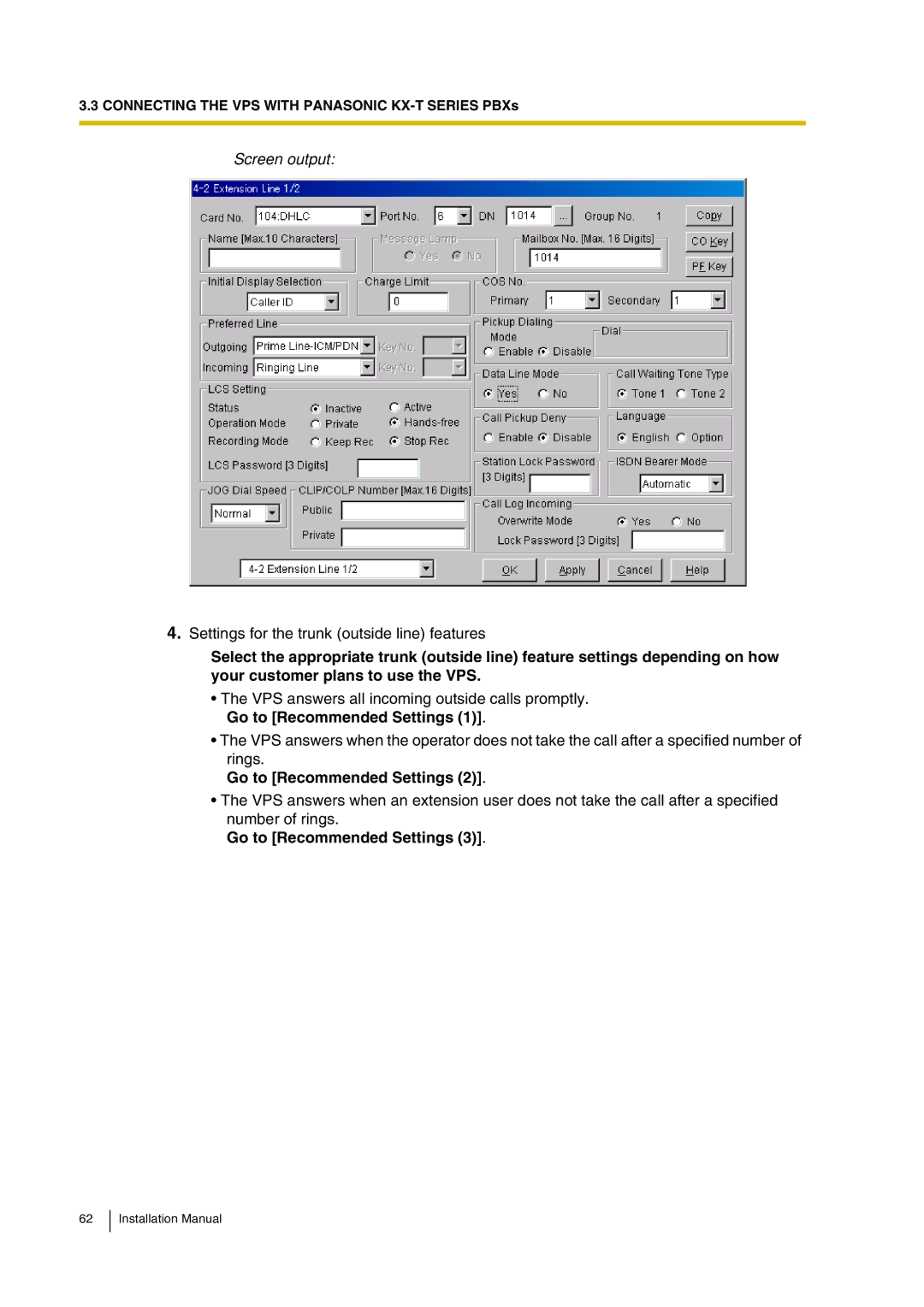 Panasonic KX-TVP200 installation manual Go to Recommended Settings 