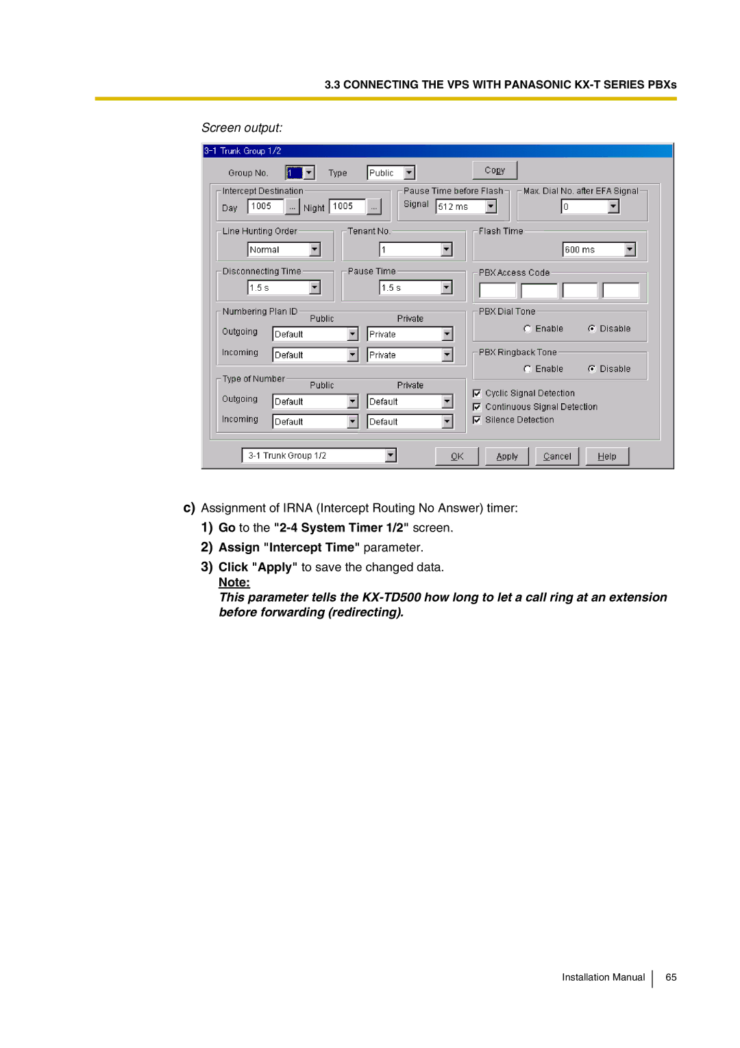 Panasonic KX-TVP200 installation manual Assignment of Irna Intercept Routing No Answer timer 