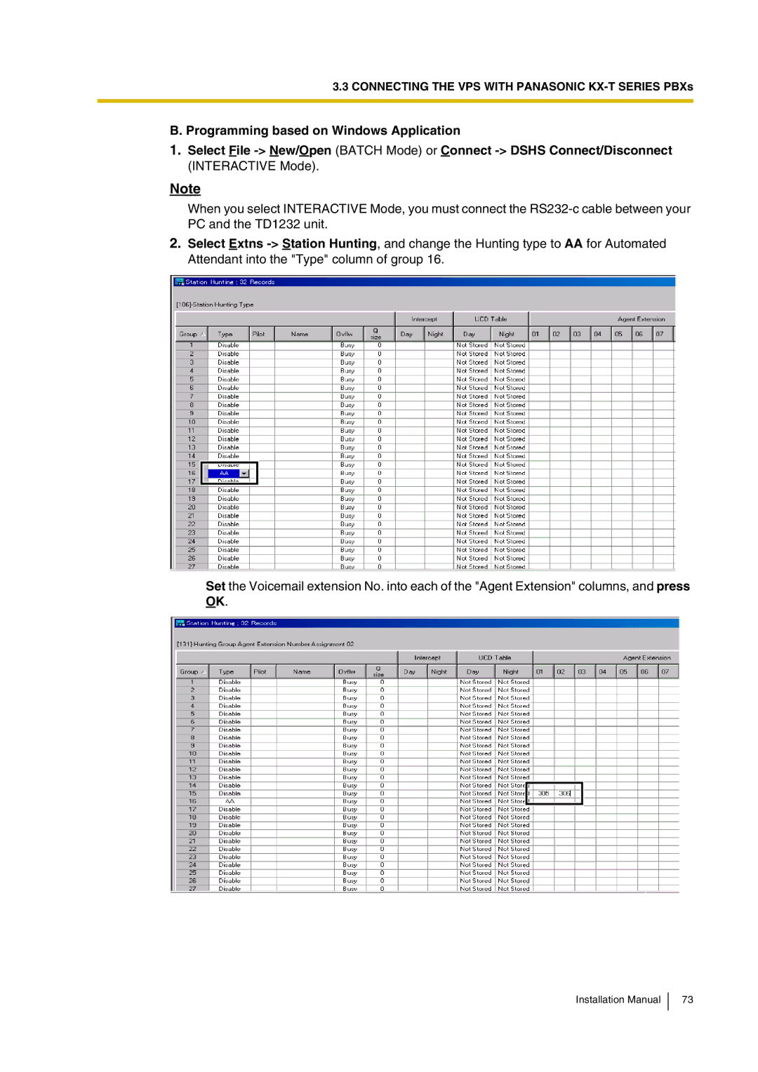 Panasonic KX-TVP200 installation manual Connecting the VPS with Panasonic KX-T Series PBXs 