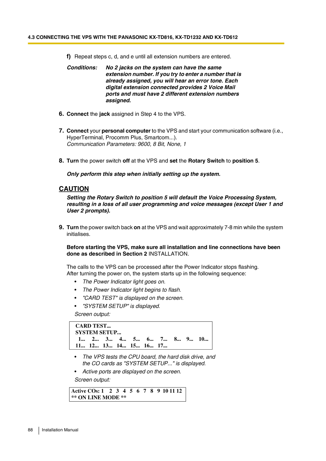 Panasonic KX-TVP200 installation manual Card Test System Setup 