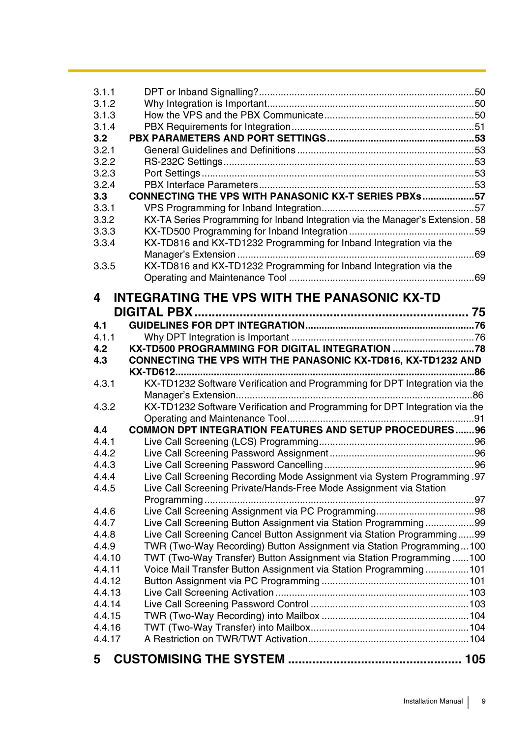 Panasonic KX-TVP200 installation manual Integrating the VPS with the Panasonic KX-TD Digital PBX 