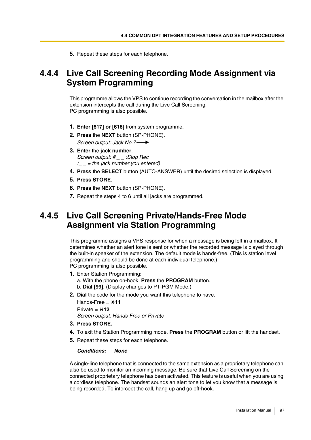 Panasonic KX-TVP200 Enter the jack number. Screen output # Stop Rec, = the jack number you entered, Conditions None 