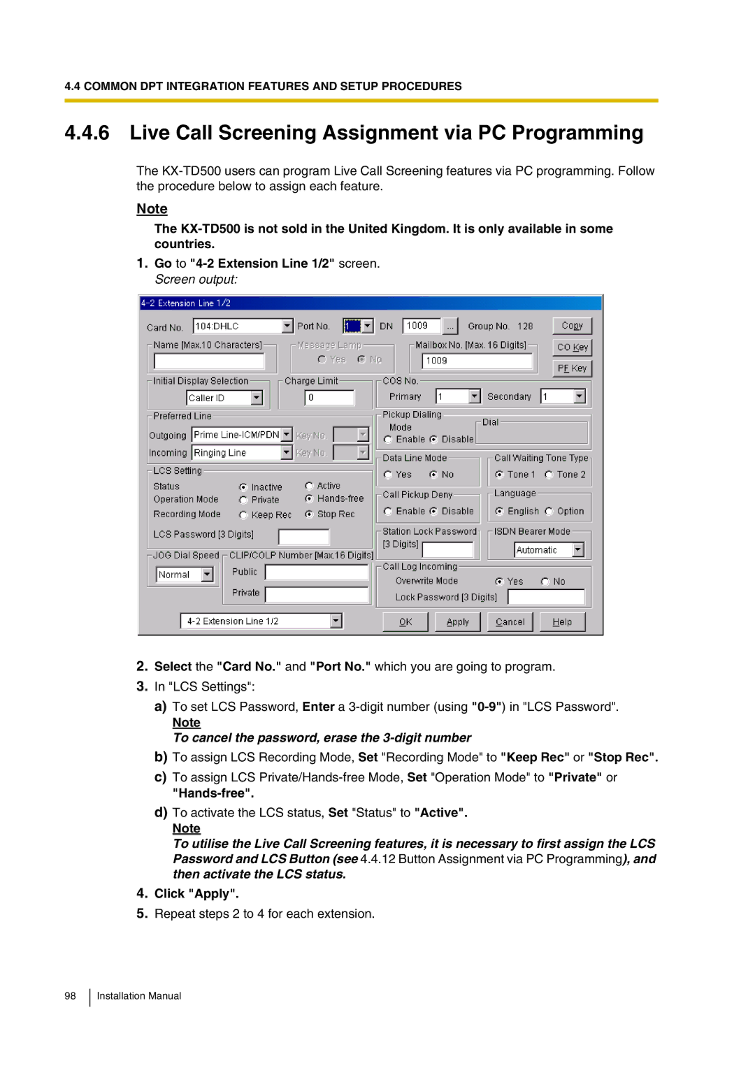 Panasonic KX-TVP200 Live Call Screening Assignment via PC Programming, To cancel the password, erase the 3-digit number 