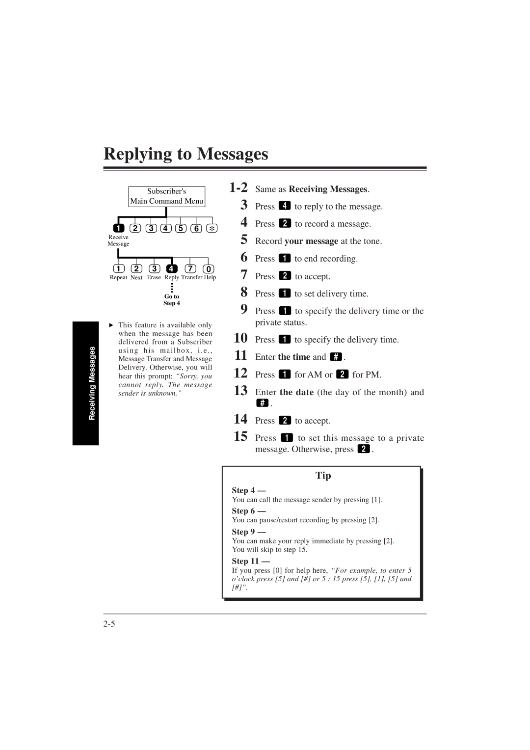 Panasonic KX-TVP200E manual Replying to Messages, For PM, Enter the date the day of the month 