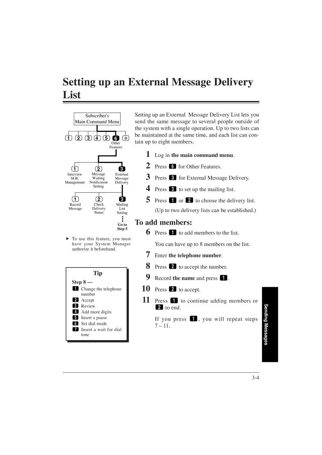 Panasonic KX-TVP200E manual Setting up an External Message Delivery List, To add members, Enter the telephone number 