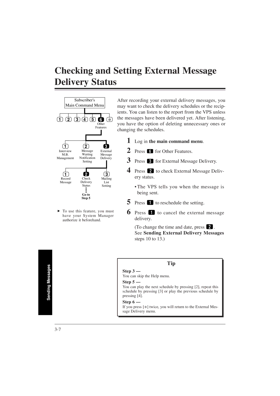 Panasonic KX-TVP200E manual Checking and Setting External Message Delivery Status, Log in the main command menu 