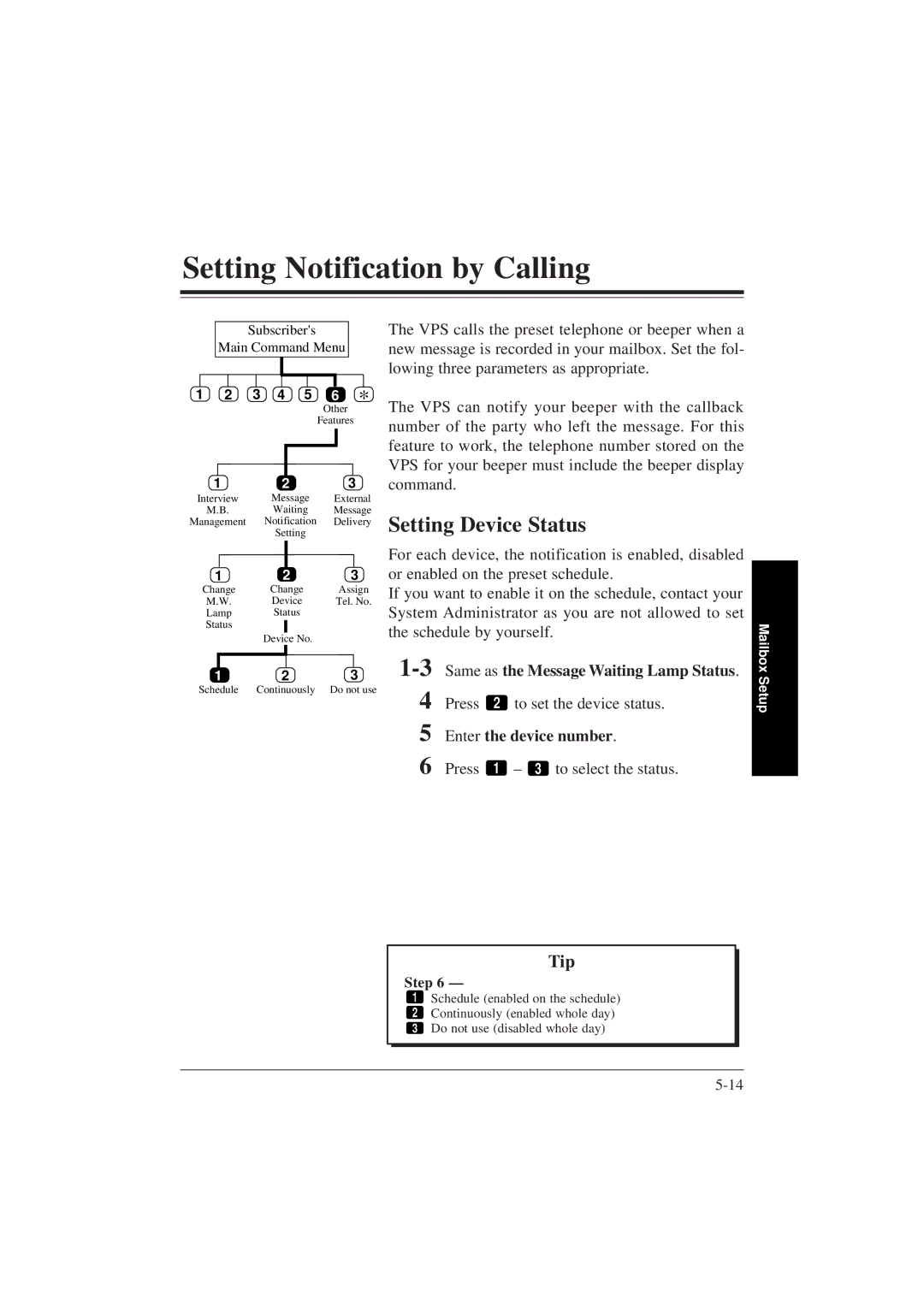 Panasonic KX-TVP200E Setting Notification by Calling, Setting Device Status, 3Same as the Message Waiting Lamp Status 