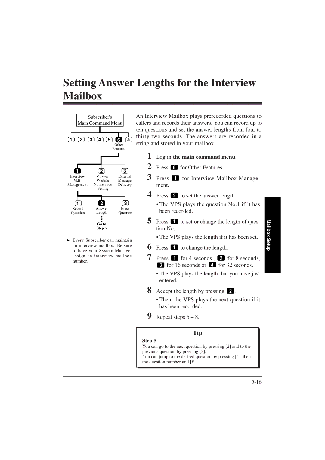 Panasonic KX-TVP200E Setting Answer Lengths for the Interview Mailbox, An Interview Mailbox plays prerecorded questions to 