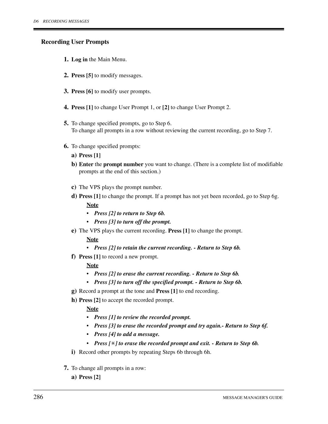 Panasonic KX-TVS50, KX-TVS80 installation manual Recording User Prompts, 286 