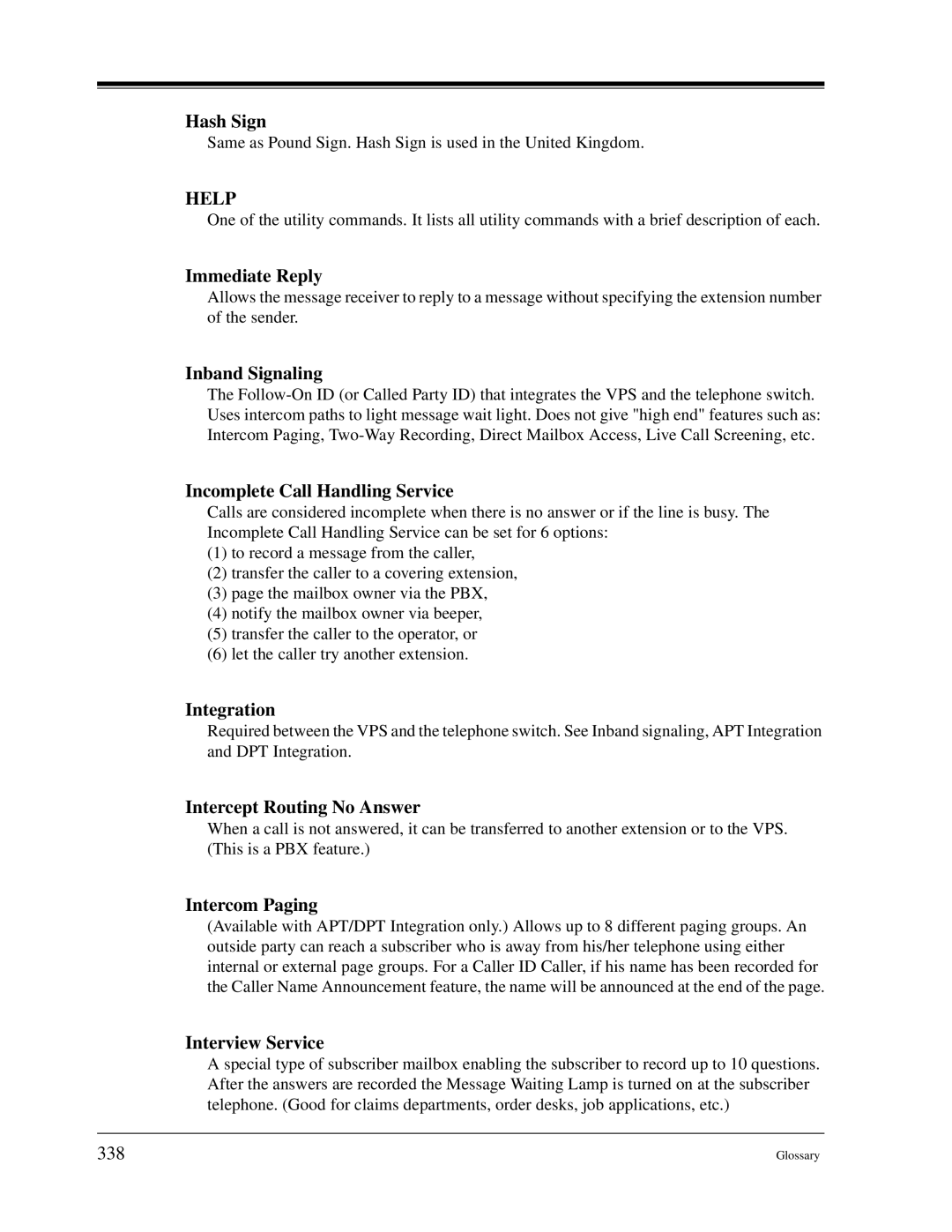 Panasonic KX-TVS50 Hash Sign, Immediate Reply, Incomplete Call Handling Service, Integration, Intercept Routing No Answer 