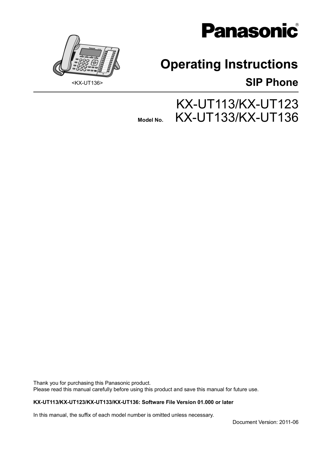 Panasonic manual KX-UT113/KX-UT123 Model No. KX-UT133/KX-UT136 