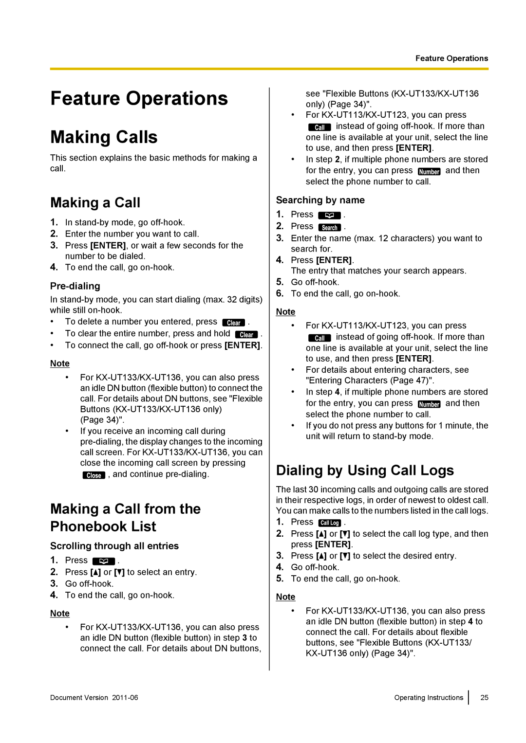 Panasonic KX-UT113 Feature Operations, Making Calls, Making a Call from Phonebook List, Dialing by Using Call Logs 