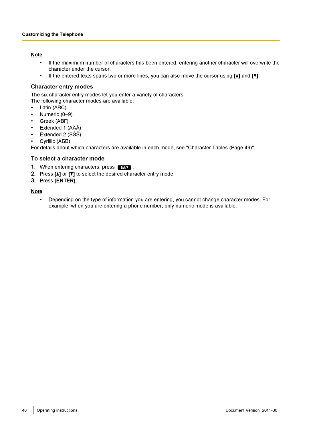 Panasonic KX-UT133, KX-UT113, KX-UT136, KX-UT123 manual Character entry modes, To select a character mode 