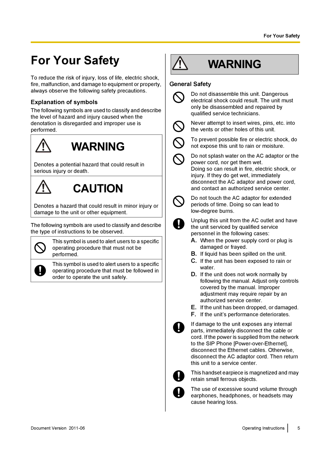 Panasonic KX-UT113, KX-UT133, KX-UT136, KX-UT123 manual For Your Safety, Explanation of symbols, General Safety 