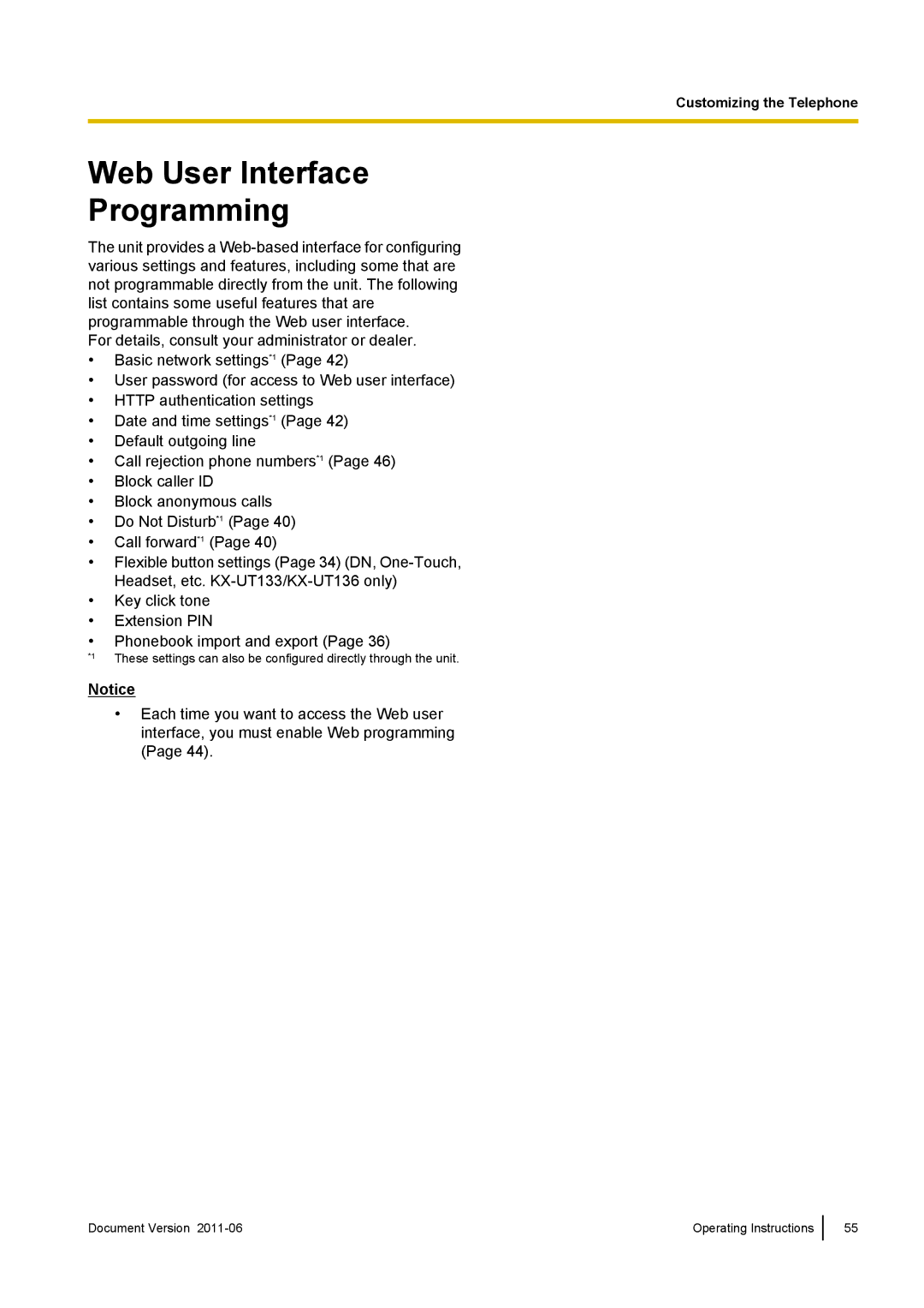 Panasonic KX-UT123, KX-UT133, KX-UT113, KX-UT136 manual Web User Interface Programming 