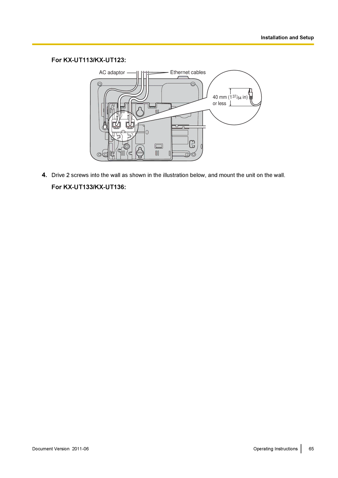 Panasonic KX-UT113, KX-UT133, KX-UT136, KX-UT123 manual 315/16 Washer Drive the screw to this point 