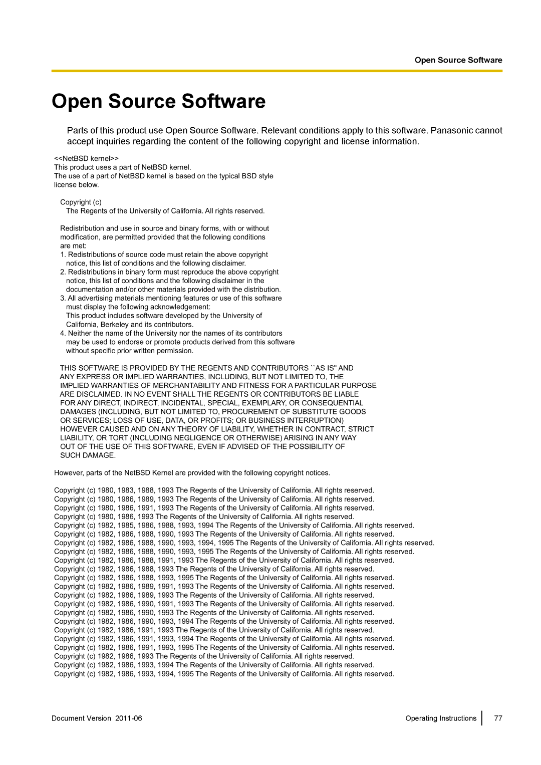 Panasonic KX-UT113, KX-UT133, KX-UT136, KX-UT123 manual Open Source Software 