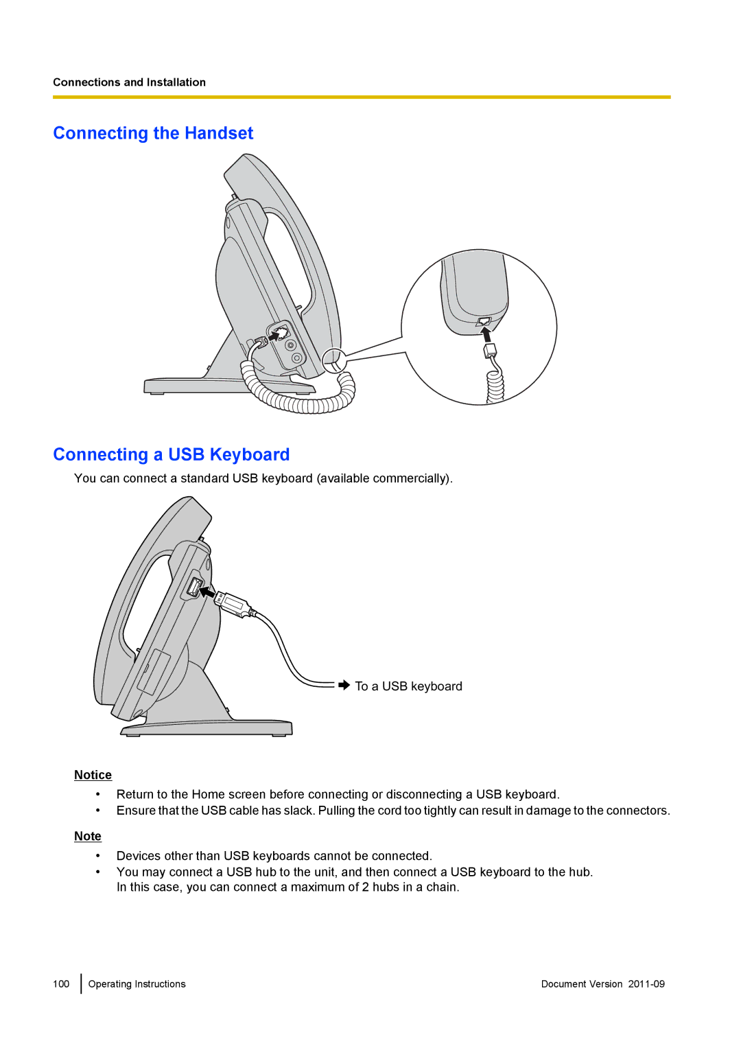 Panasonic KX-UT670 operating instructions Connecting the Handset Connecting a USB Keyboard 