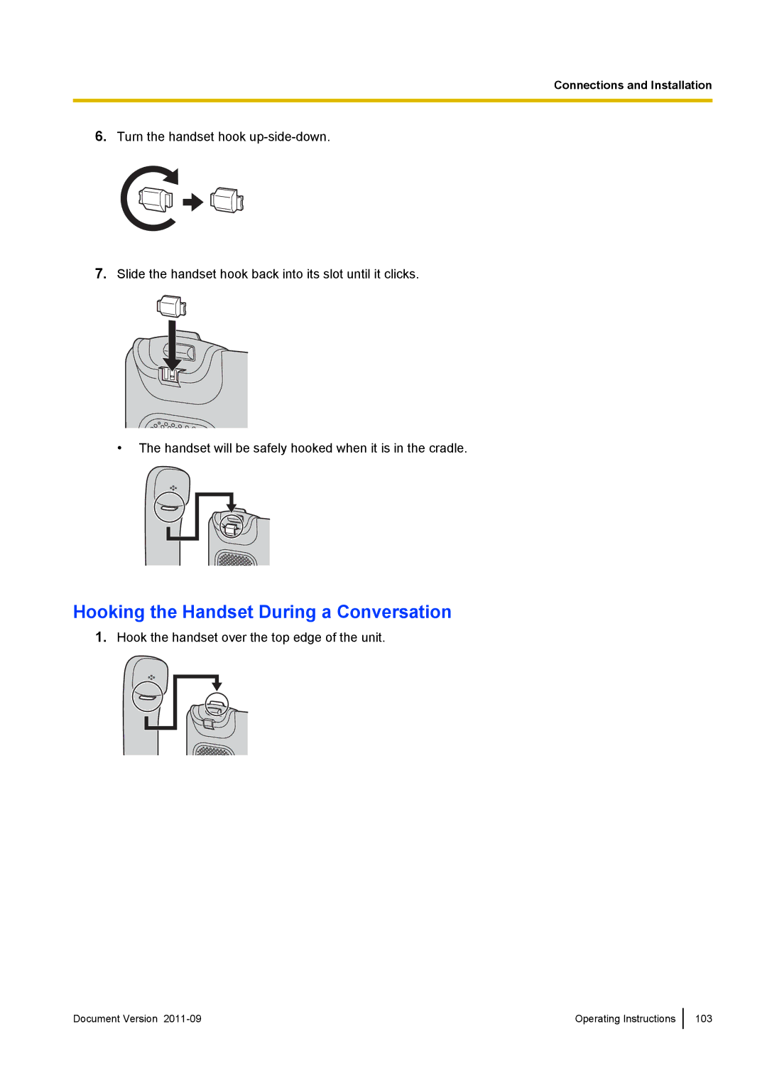 Panasonic KX-UT670 operating instructions Hooking the Handset During a Conversation 