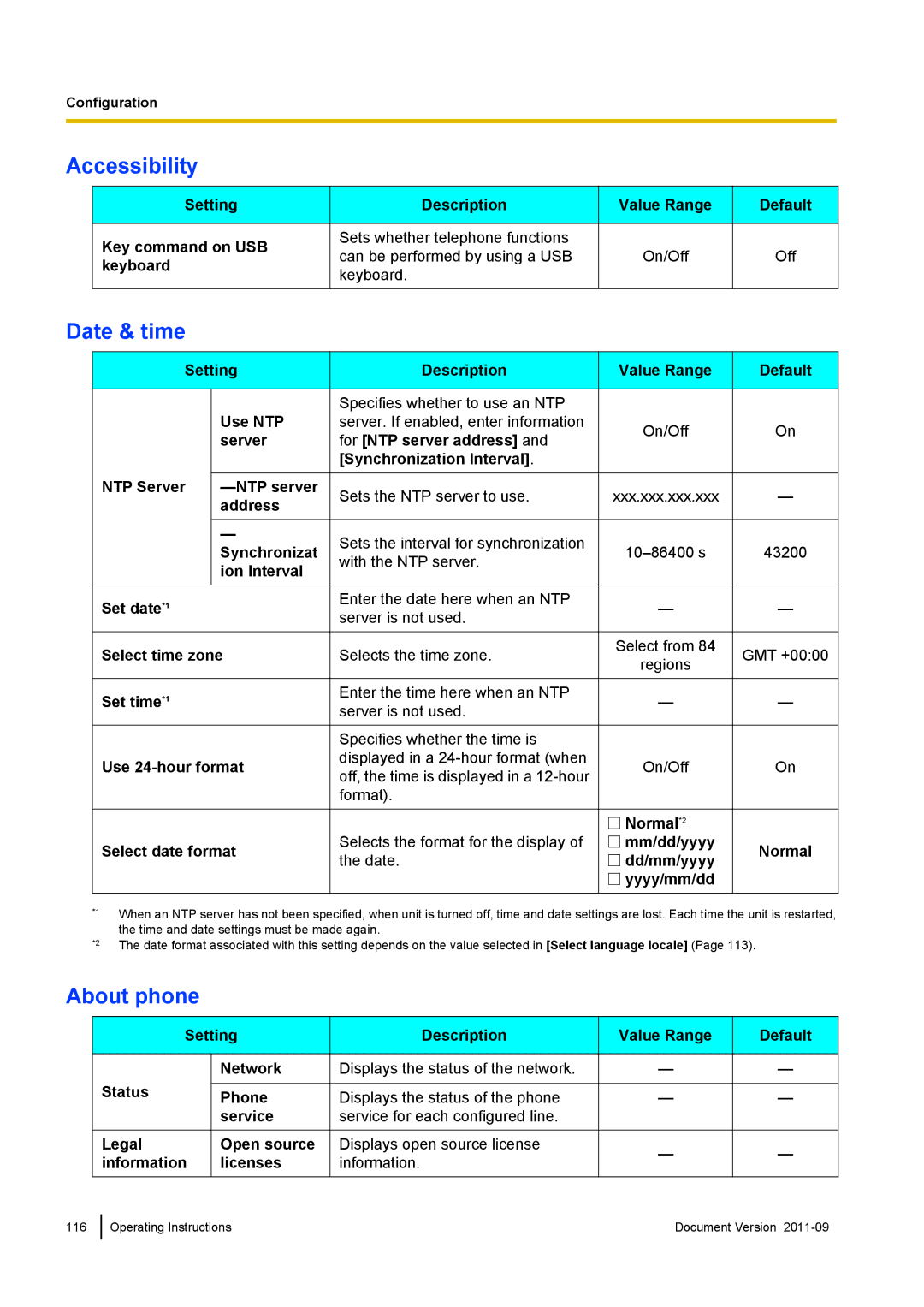 Panasonic KX-UT670 operating instructions Accessibility, Date & time, About phone 