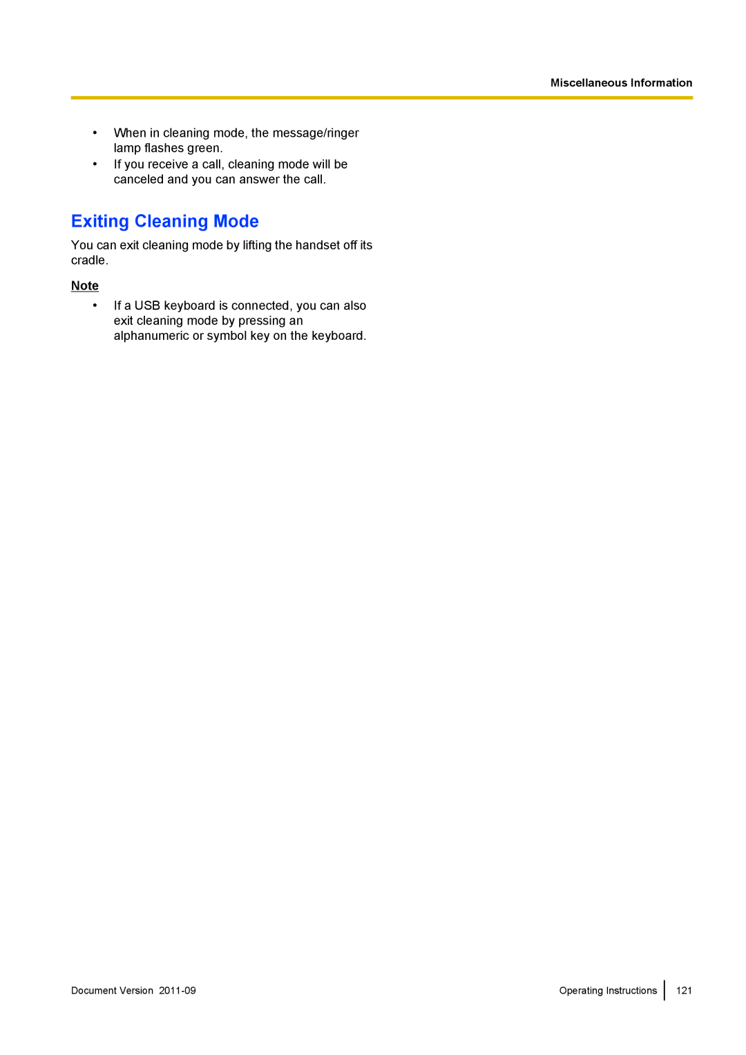 Panasonic KX-UT670 operating instructions Exiting Cleaning Mode 