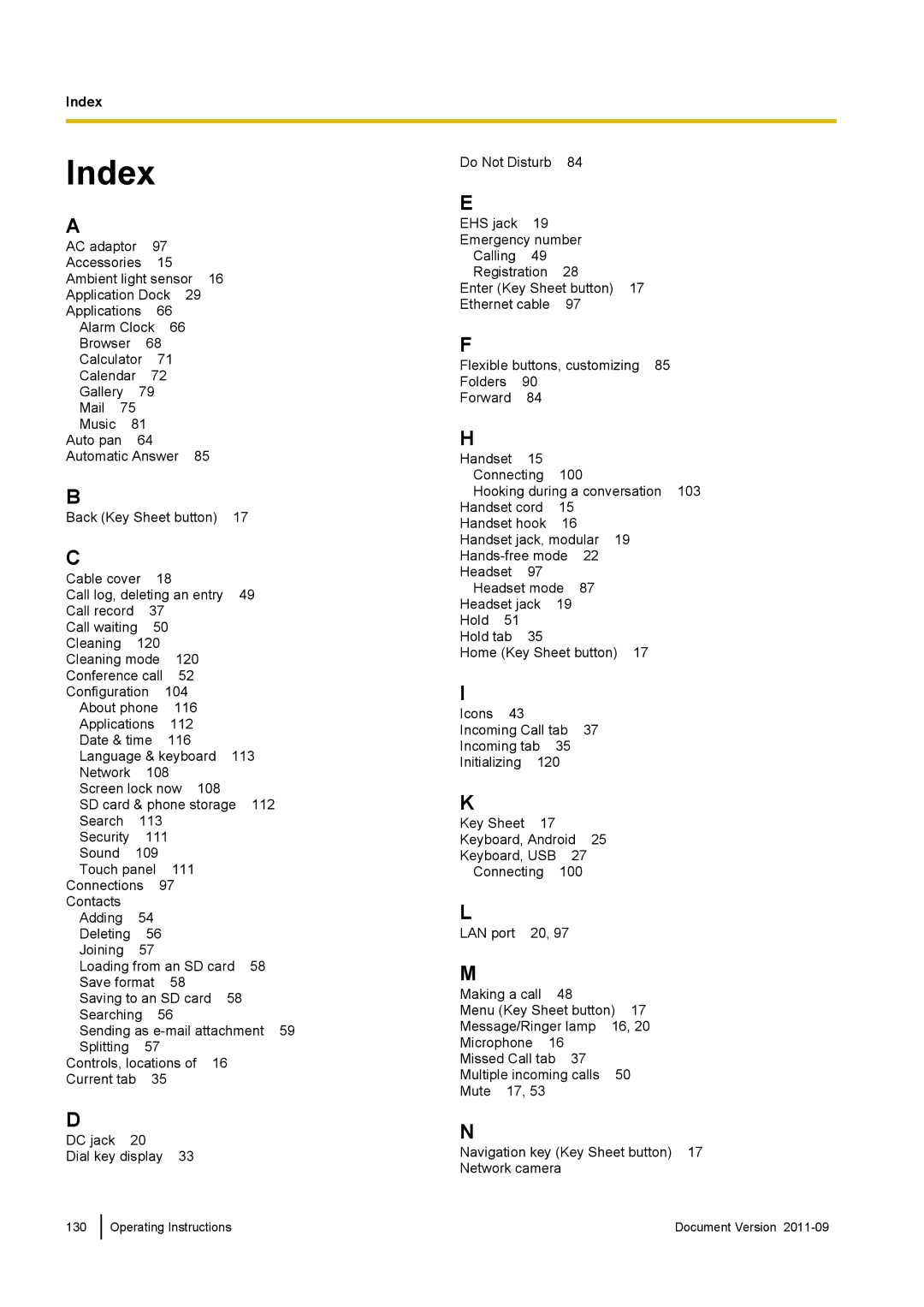 Panasonic KX-UT670 operating instructions Index 