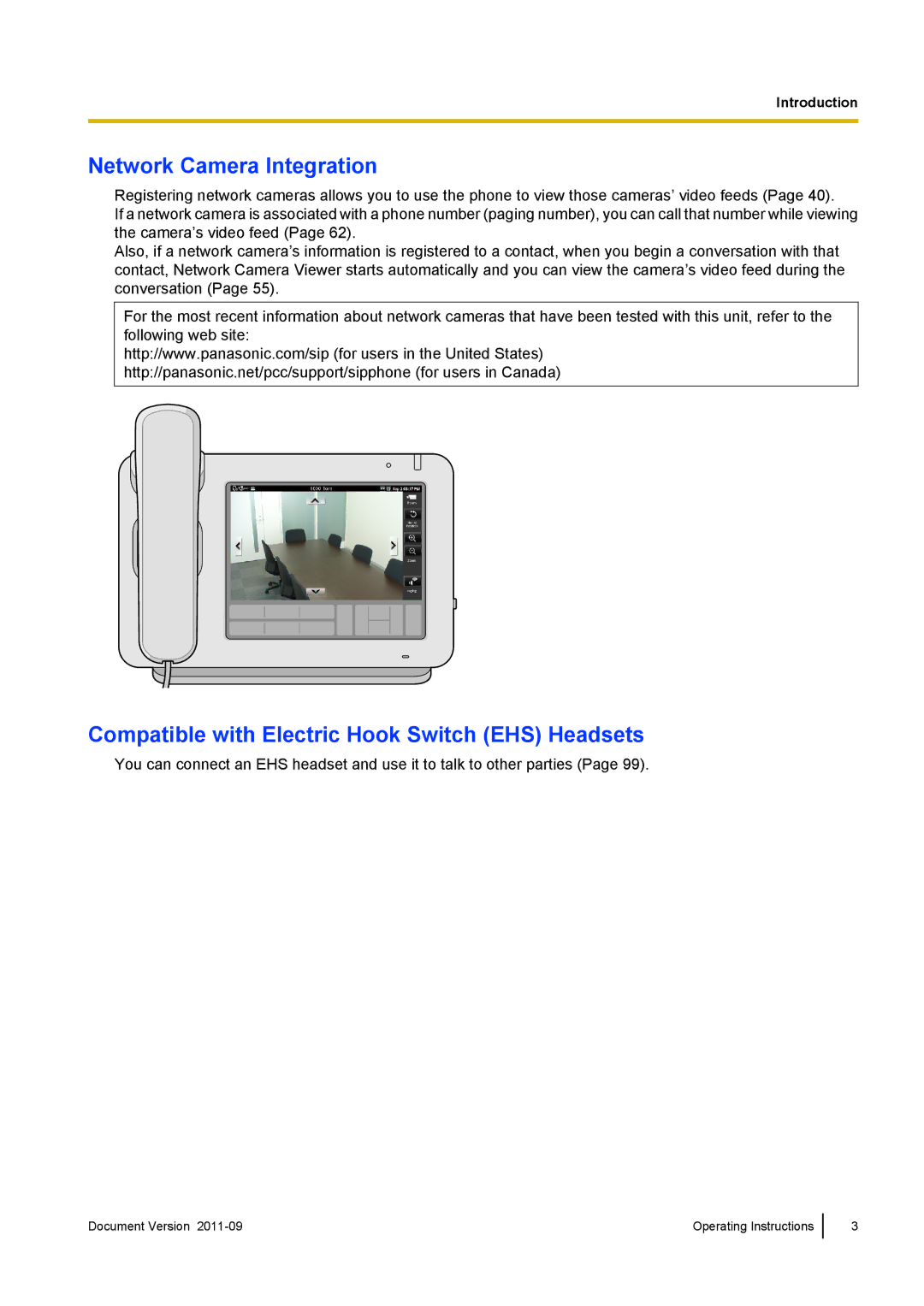 Panasonic KX-UT670 operating instructions Network Camera Integration, Compatible with Electric Hook Switch EHS Headsets 