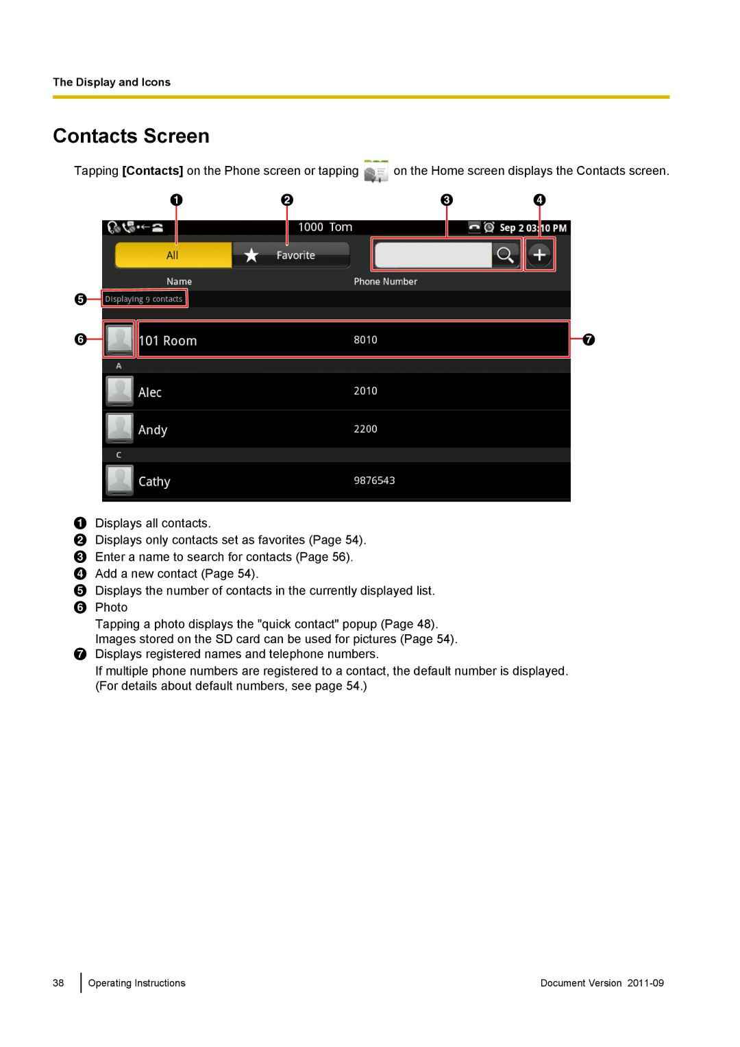 Panasonic KX-UT670 operating instructions Contacts Screen, Bc D 