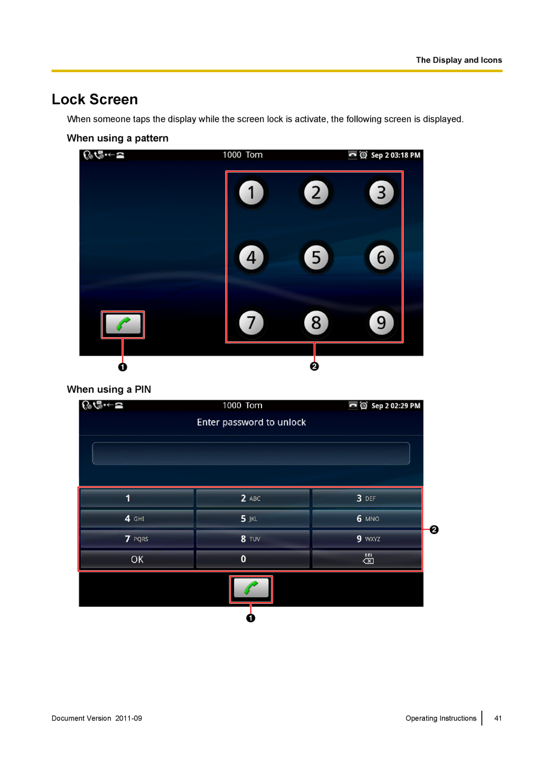 Panasonic KX-UT670 operating instructions Lock Screen, When using a pattern When using a PIN 