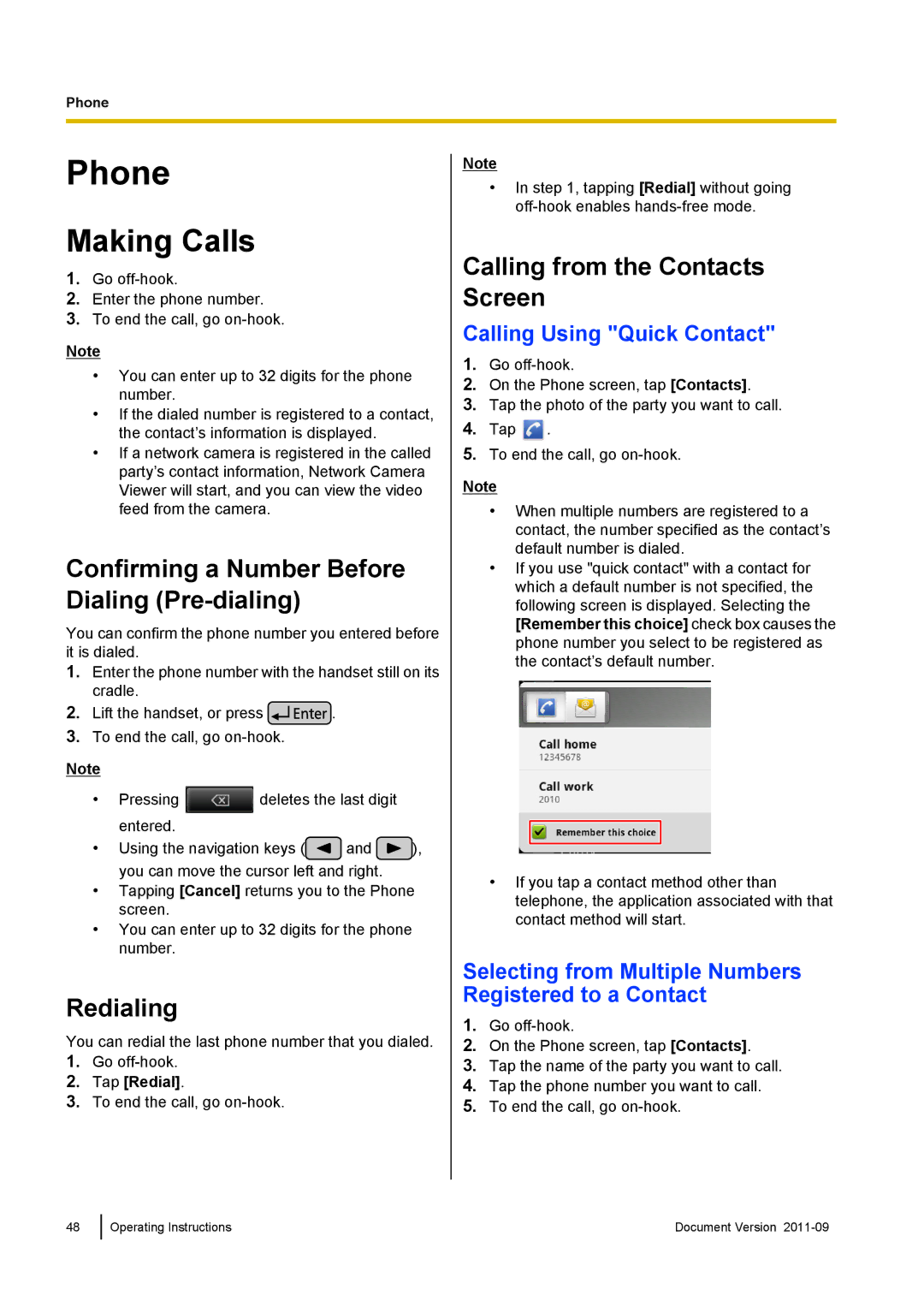 Panasonic KX-UT670 operating instructions Phone, Making Calls, Confirming a Number Before Dialing Pre-dialing, Redialing 