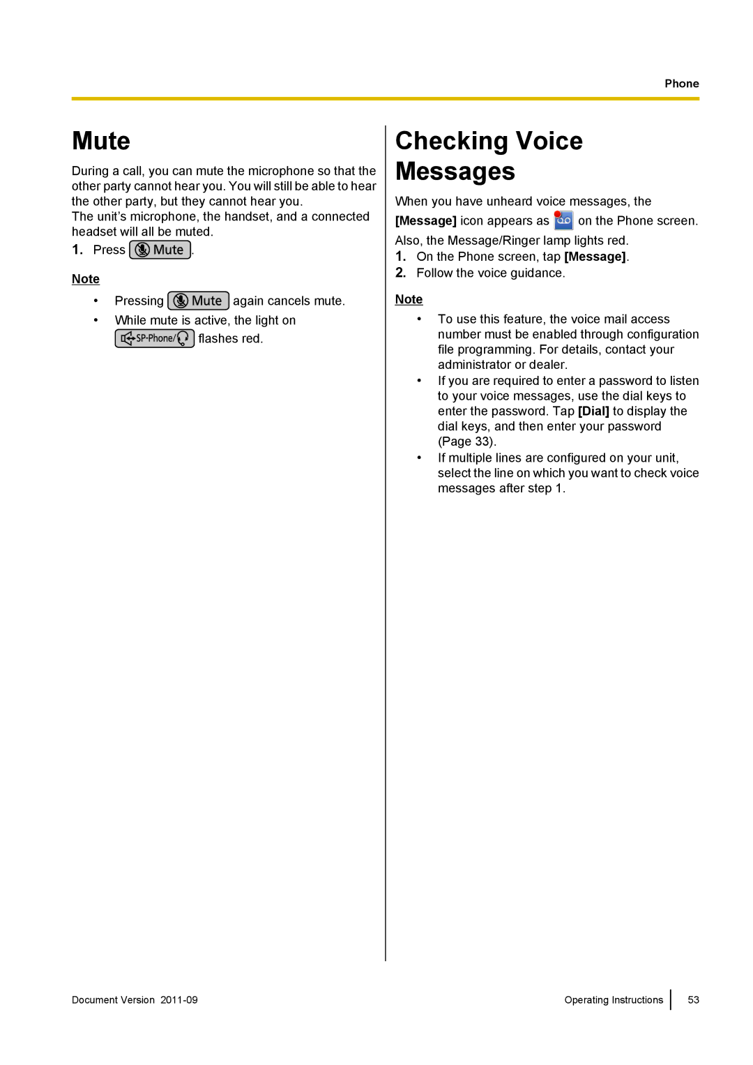 Panasonic KX-UT670 operating instructions Mute, Checking Voice Messages 