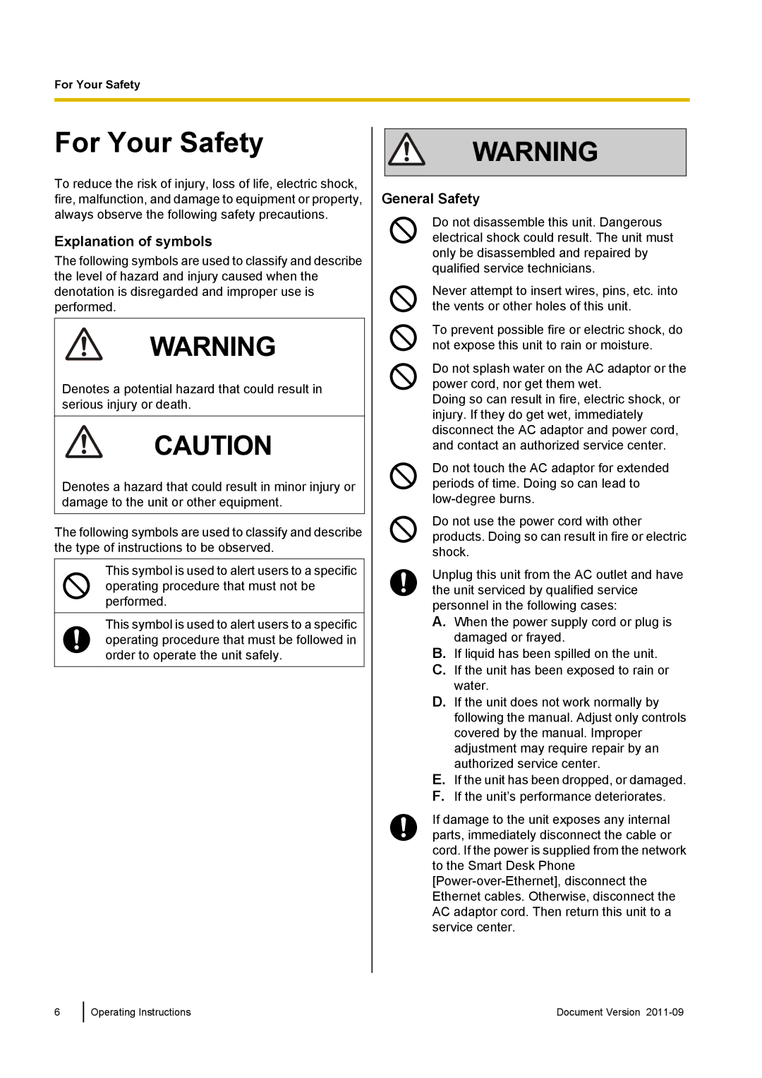 Panasonic KX-UT670 operating instructions For Your Safety, Explanation of symbols, General Safety 