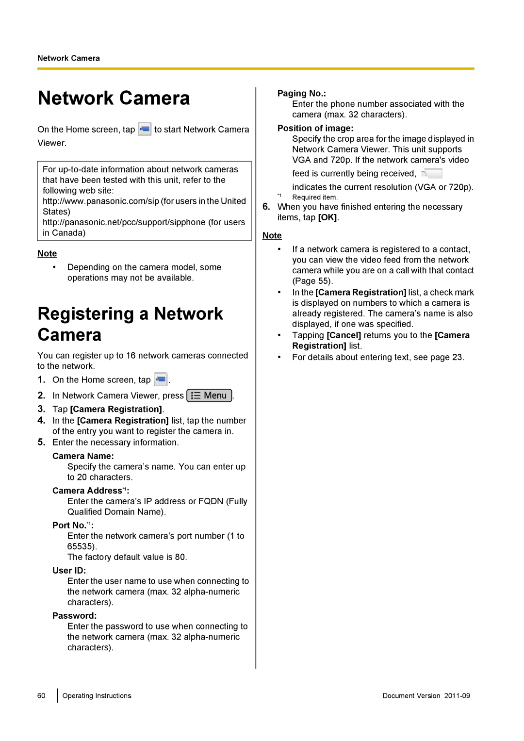 Panasonic KX-UT670 operating instructions Registering a Network Camera 