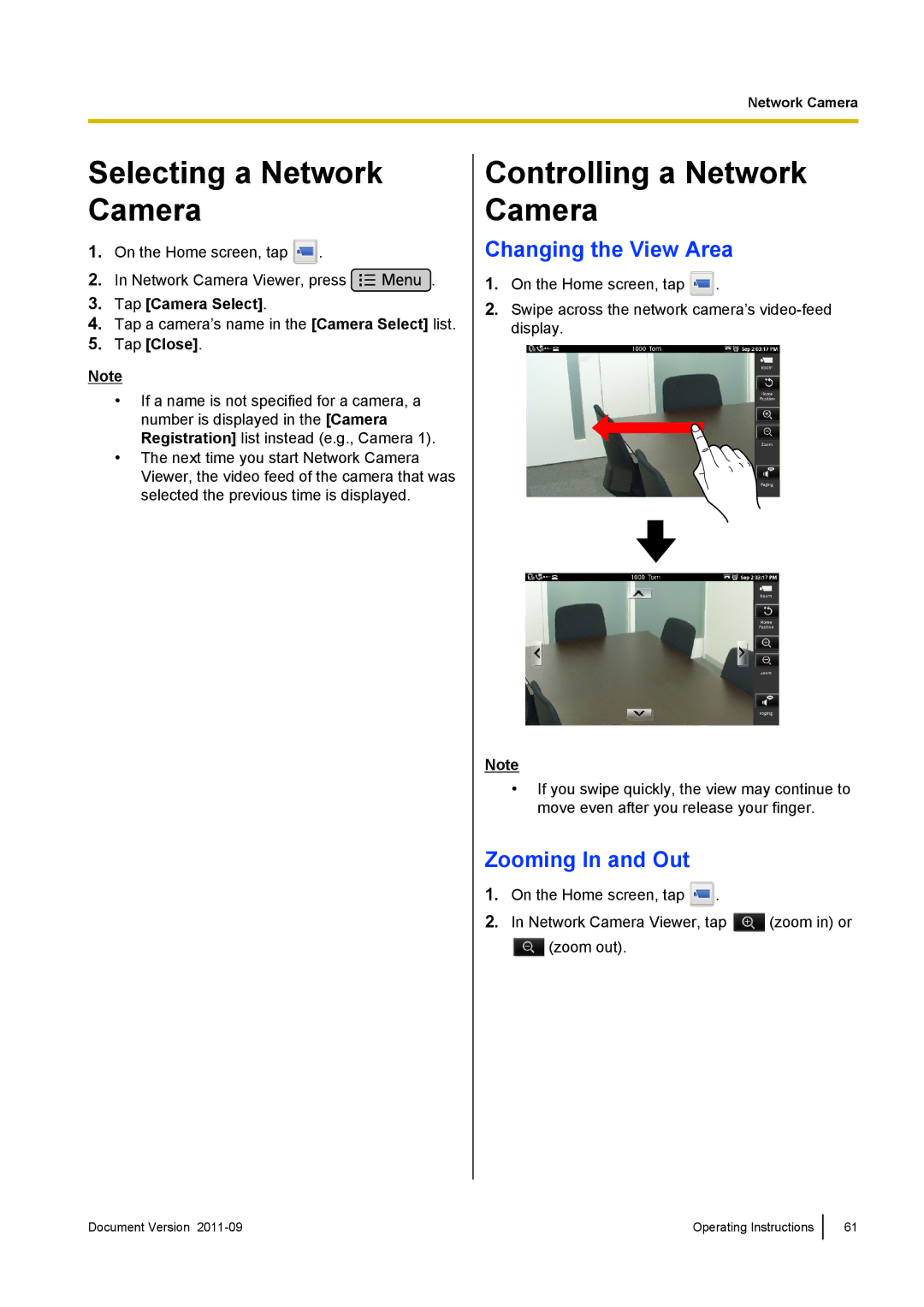 Panasonic KX-UT670 Selecting a Network Camera, Controlling a Network Camera, Changing the View Area, Zooming In and Out 