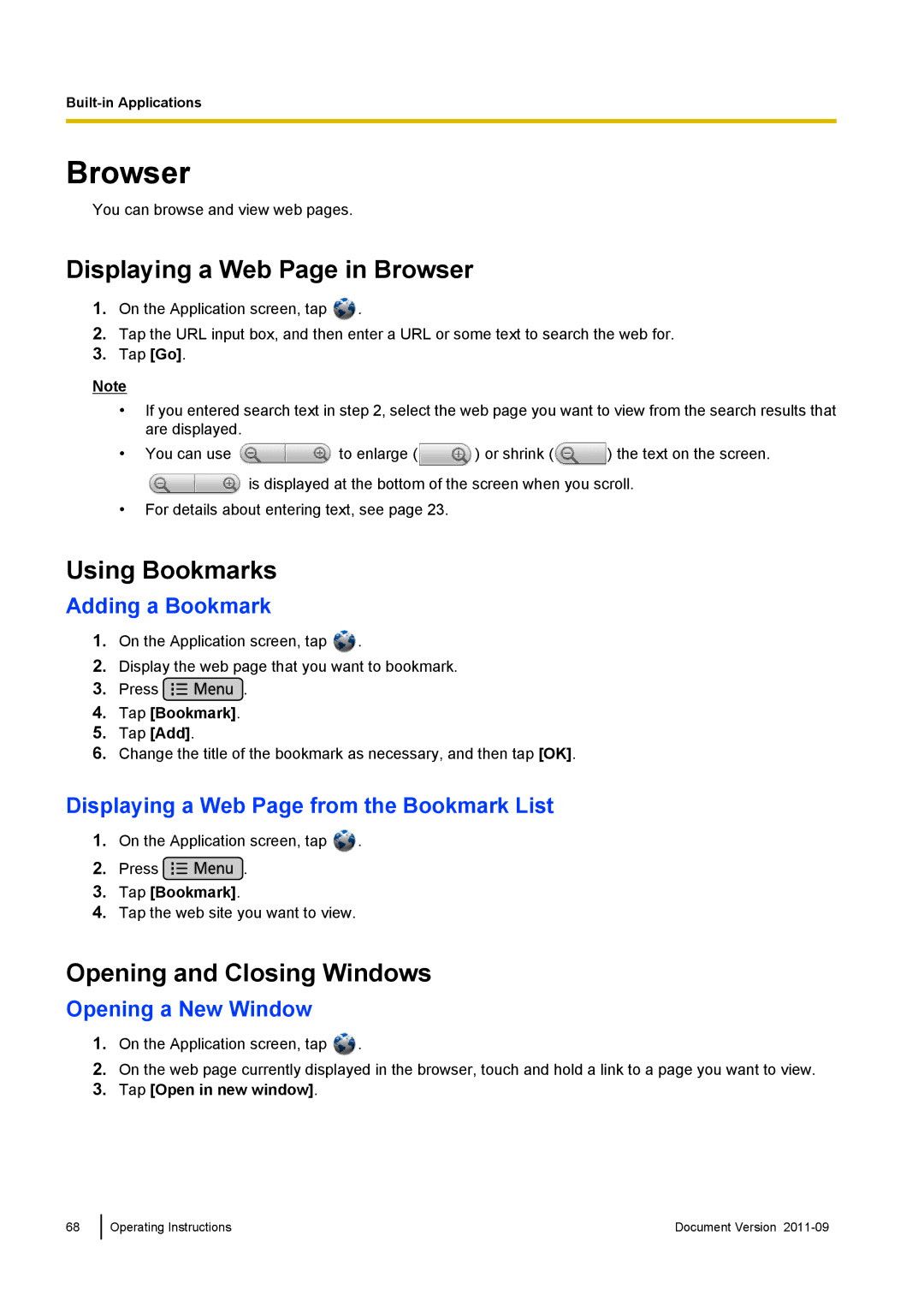 Panasonic KX-UT670 Displaying a Web Page in Browser, Using Bookmarks, Opening and Closing Windows 