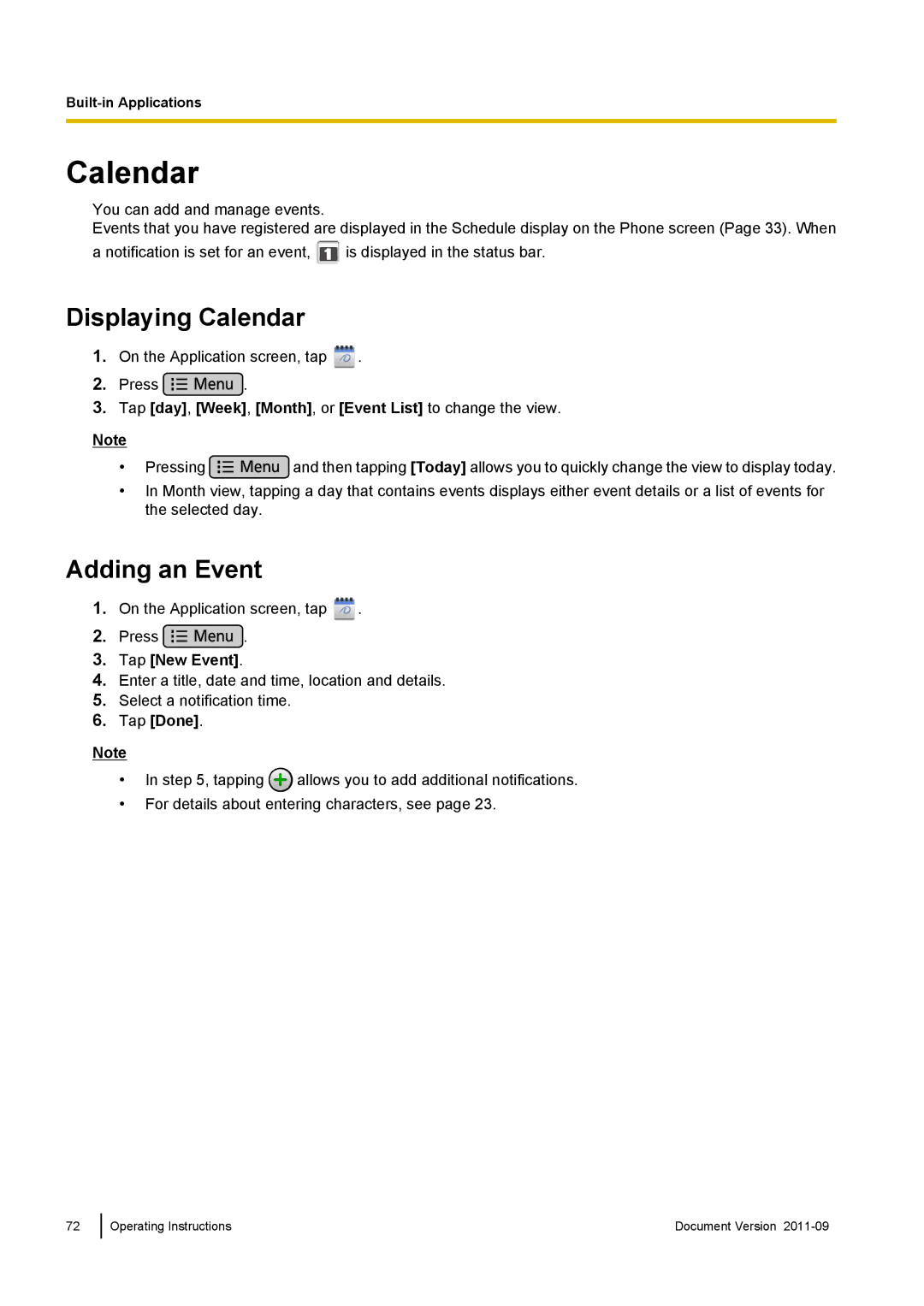 Panasonic KX-UT670 operating instructions Displaying Calendar, Adding an Event, Tap New Event 