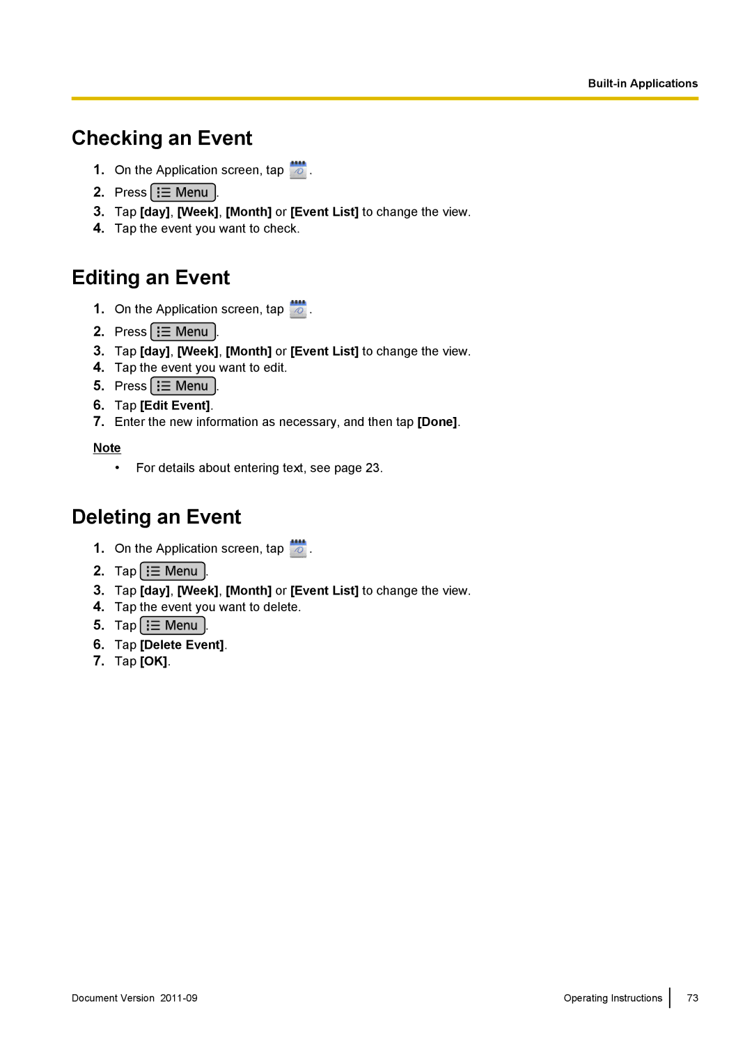 Panasonic KX-UT670 operating instructions Checking an Event, Editing an Event, Deleting an Event 